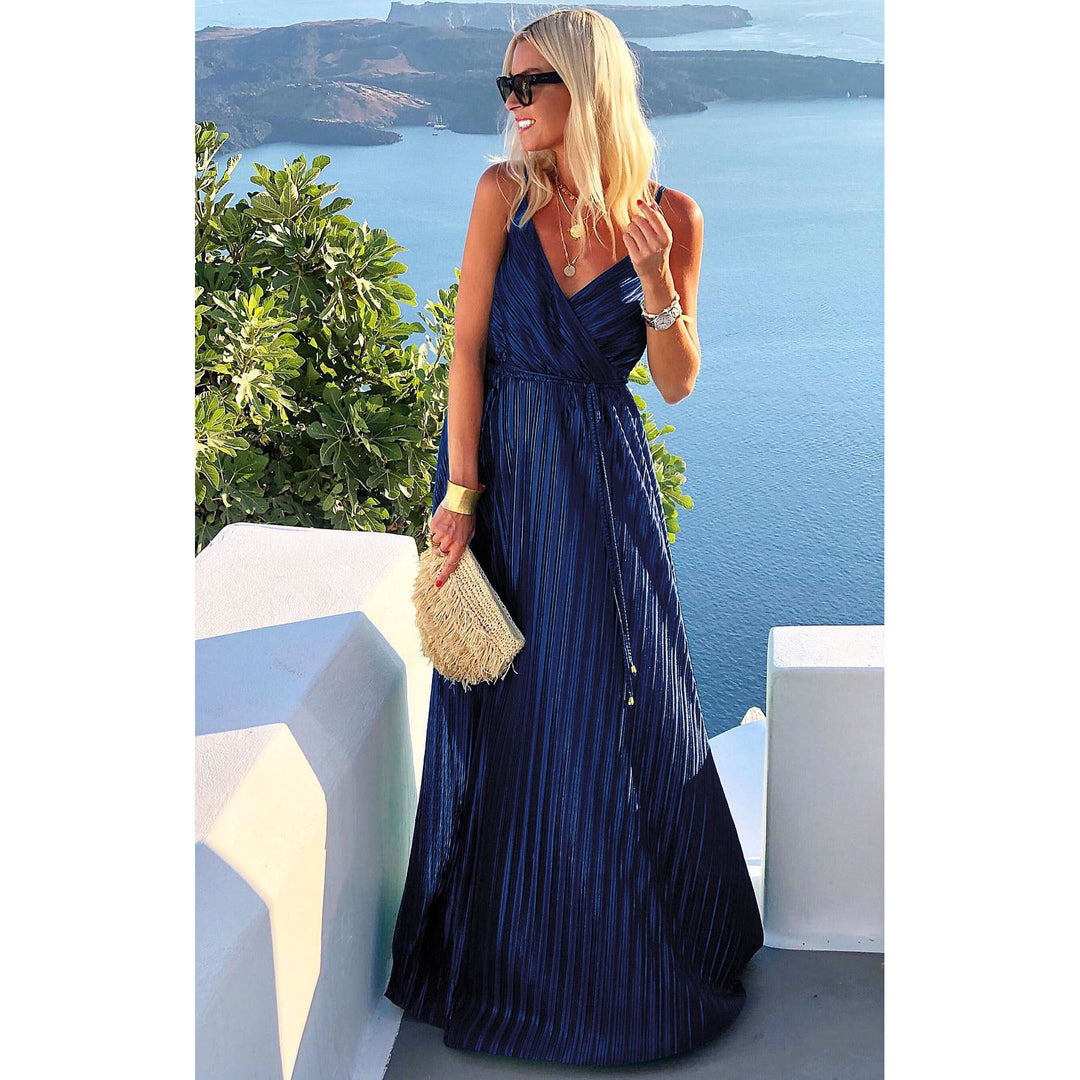 Sling Pleated Dress INS Lace-up Loose Big Hem
