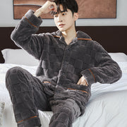 Men's fleece-lined flannel pajama set, view 10 - MRSLM