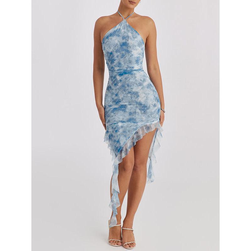 blue floral ruffle dress, view 6 - MRSLM