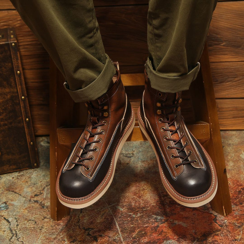 Botas de cano curto vintage masculinas feitas à mão em couro bovino