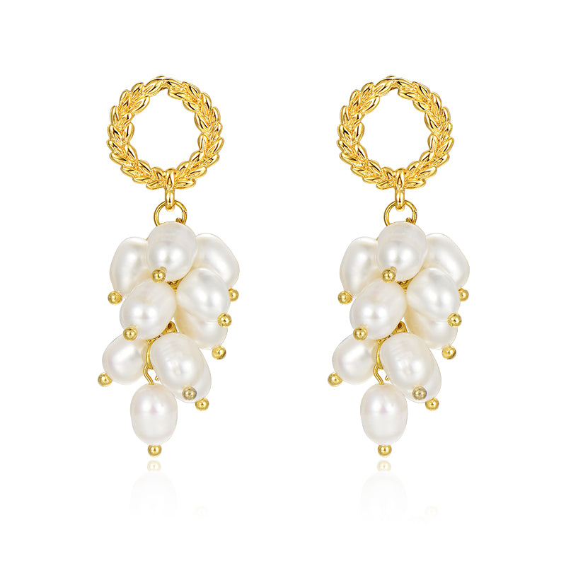 retro freshwater bead long earrings, view 3 - MRSLM