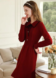 red long sleeve knitted dress, view 2 - MRSLM