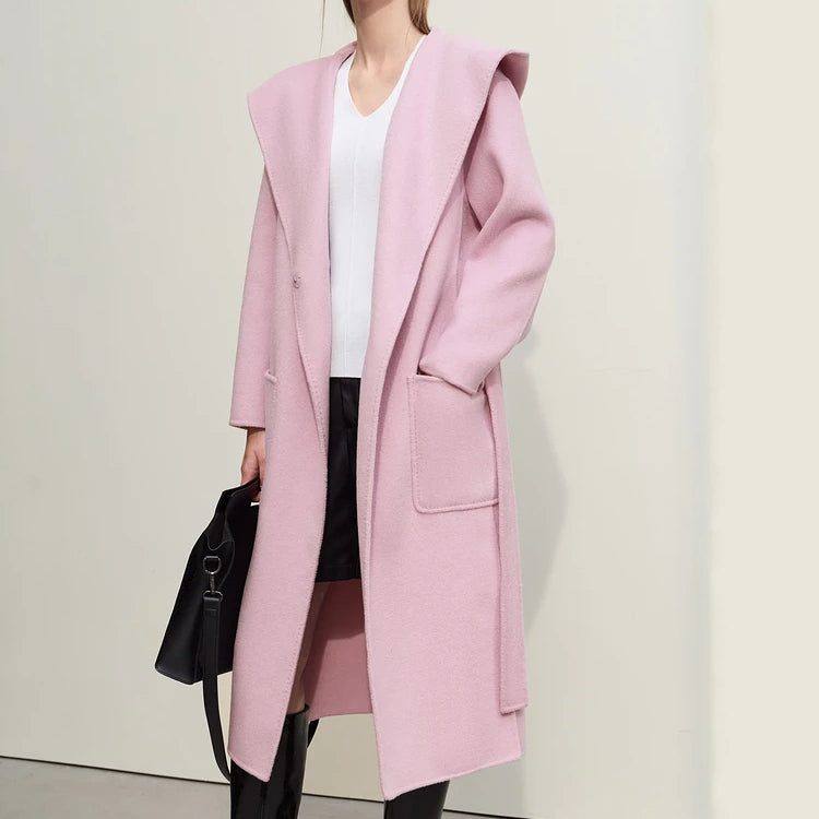 hooded long wool overcoat with belt - MRSLM