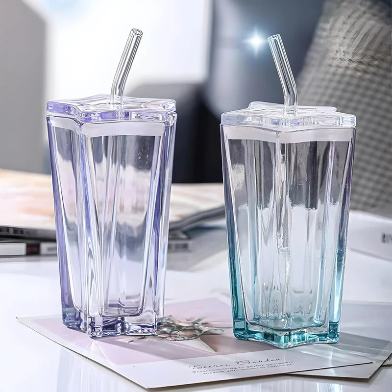 starlight gradient glass mug with straw and lid, view 6 - MRSLM