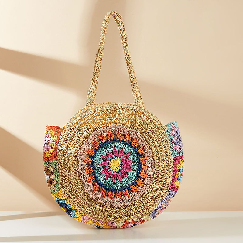 Bohemian Round Straw Woven Shoulder Bag