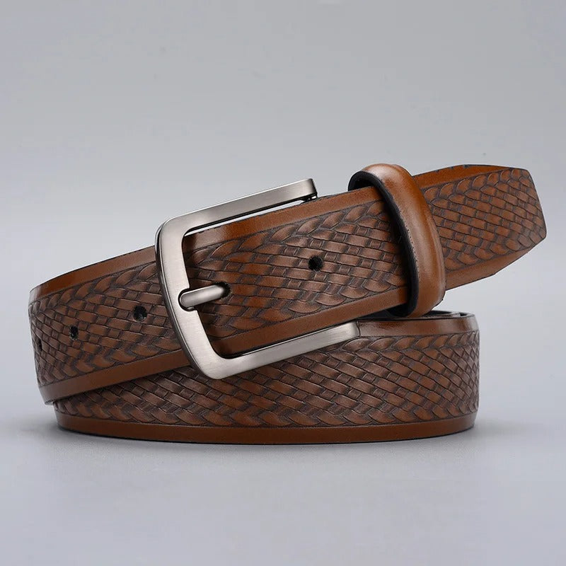 men's vintage braided embossed PU belt, view 3 - MRSLM