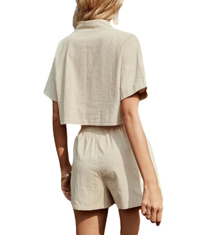 v-neck off-shoulder top and pocket shorts set, view 7 - MRSLM