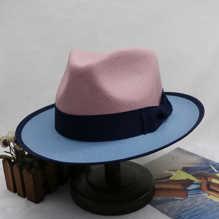 Herren-Fedora-Hut, Filzkappe, zweifarbiger Patchwork-Filzhut
