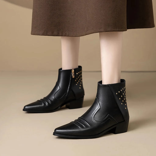 women's leather ankle boots side zipper - MRSLM