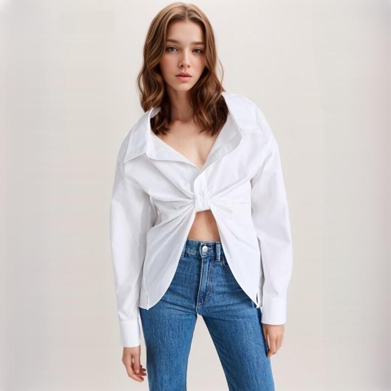 Blusa casual folgada com pregas em patchwork chique