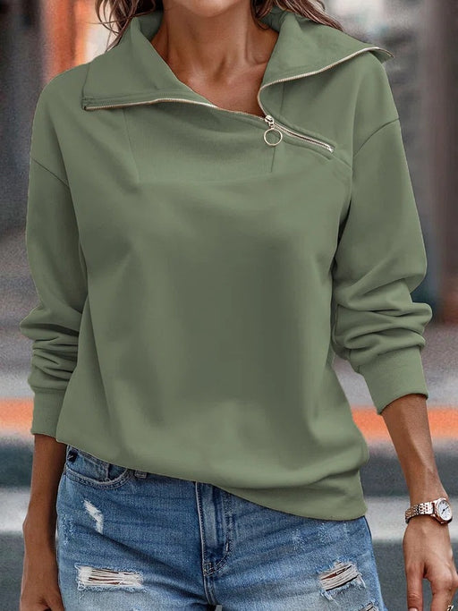 women's zip high neck loose sweater, view 5 - MRSLM