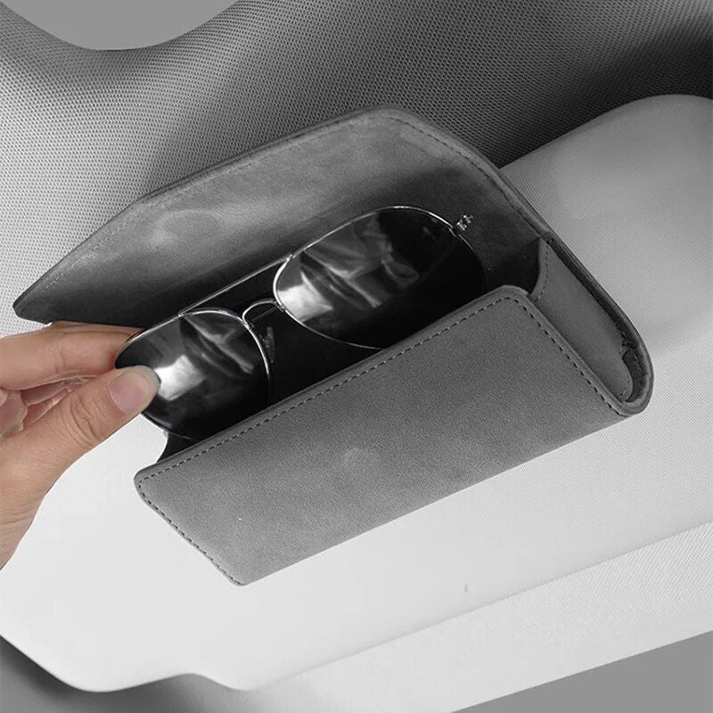 Universal Leather Car Sun Visor Sunglasses Case with Card Holder