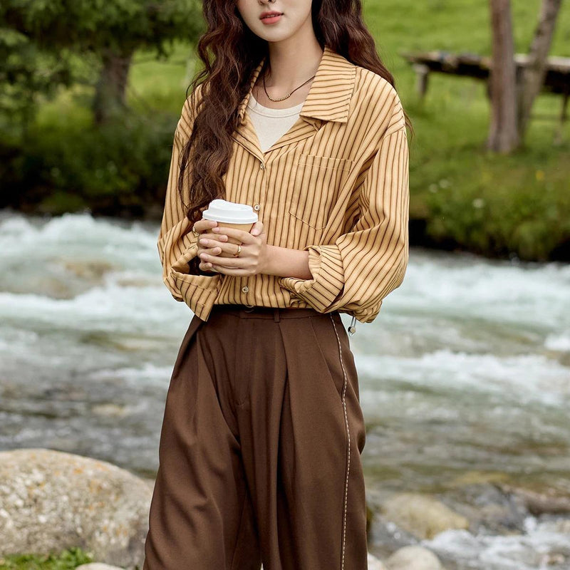 striped lapel collar two-piece shirt, view 3 - MRSLM