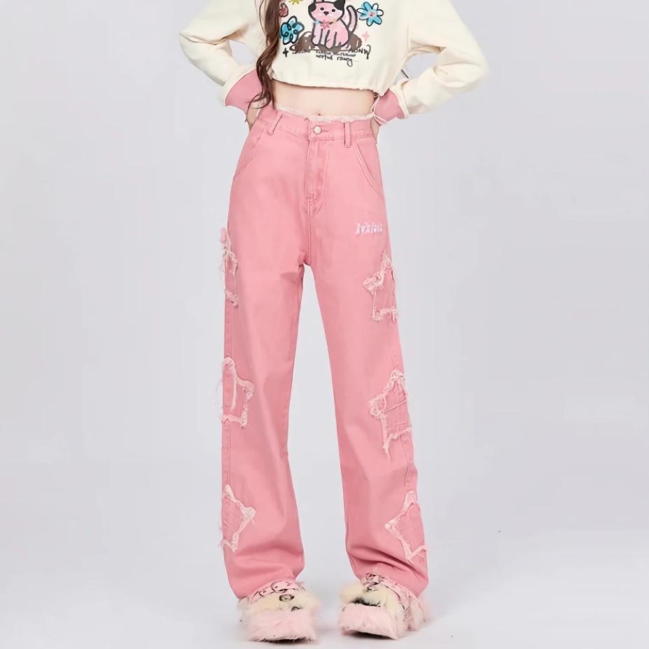 Women's Pink Vintage High-Waisted Wide Leg Jeans