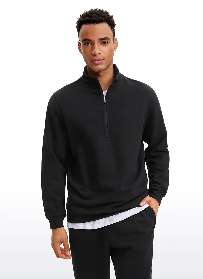 men's fleece-lined mock neck half zip sweatshirt, view 2 - MRSLM