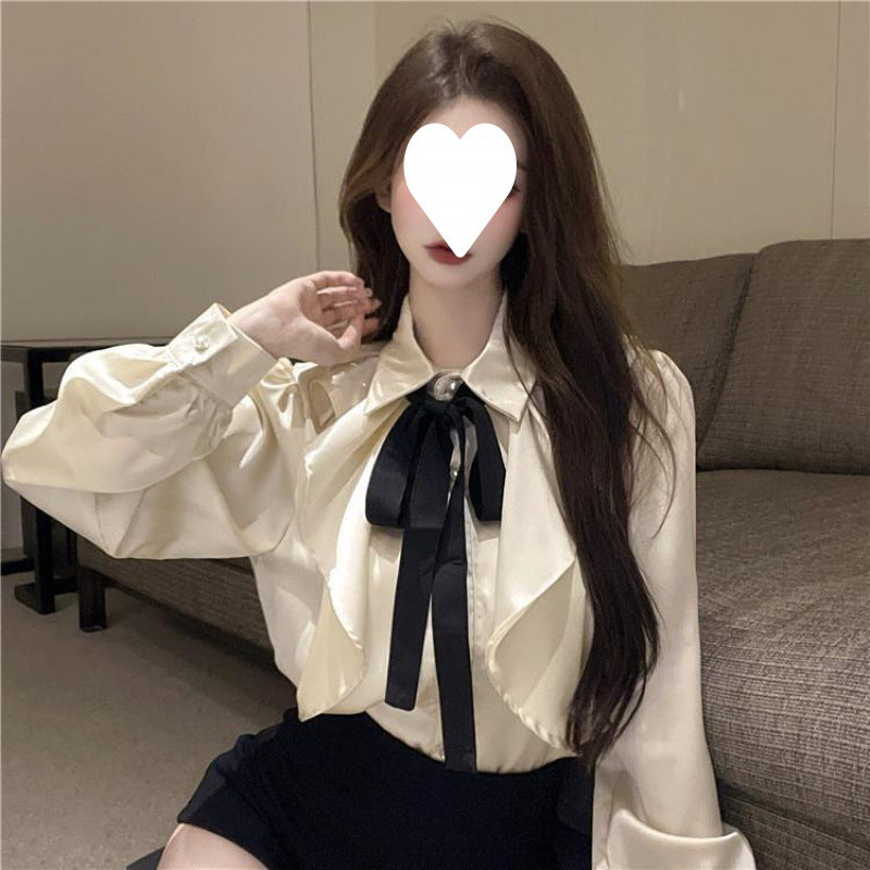 Palace Style Women's Long-sleeved Bow Tie Shirt