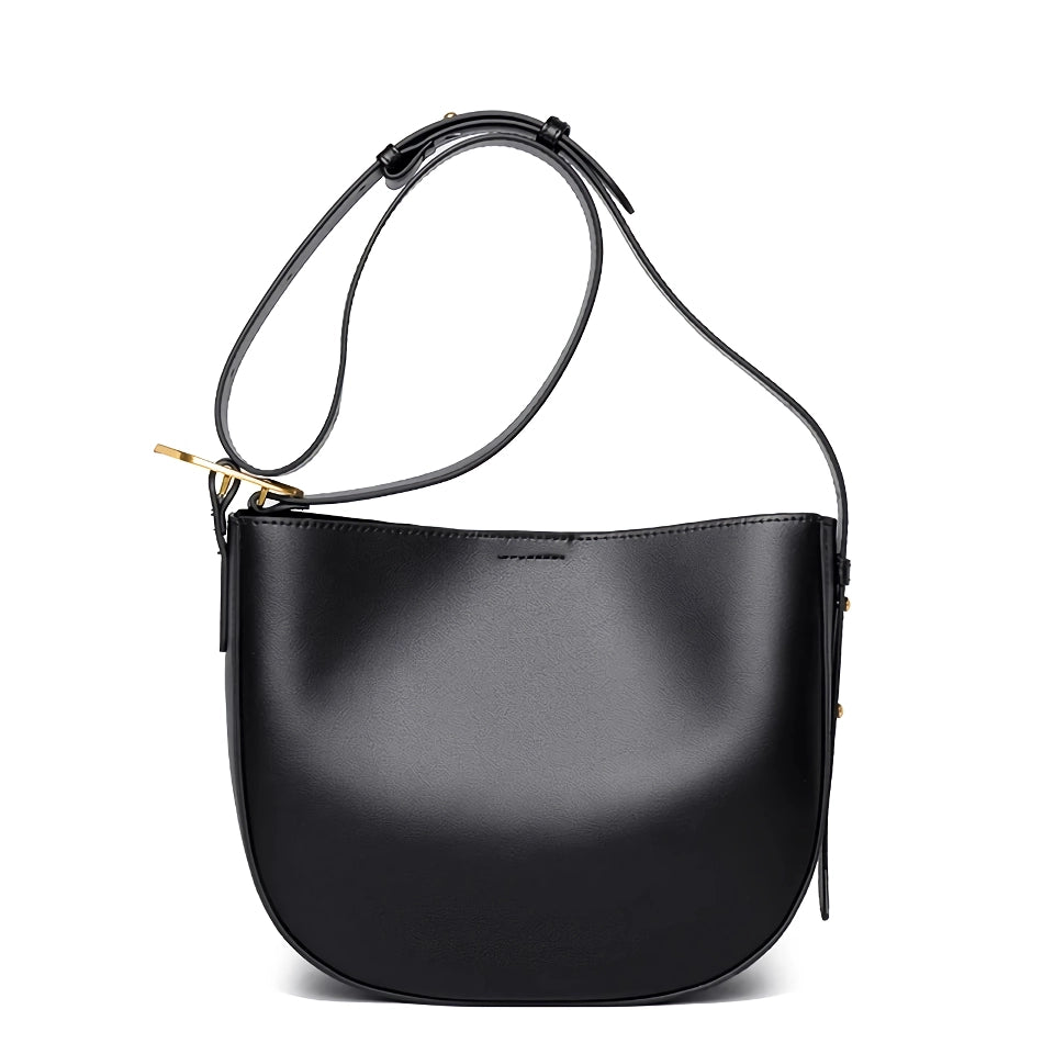Vintage Cowhide Leather Shoulder Bag for Women - Stylish Crossbody Tote