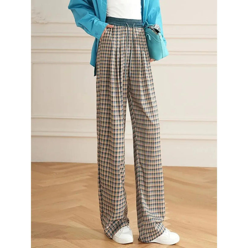 women's high waist checked wide leg pants, view 2 - MRSLM
