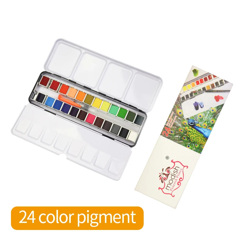 24/36 Color Portable Watercolor Paint Set with Brush Pen for Travel &amp; Art Supplies