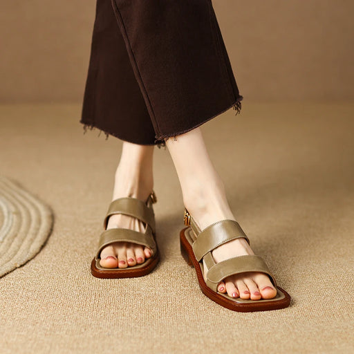retro low heel leather sandals - MRSLM