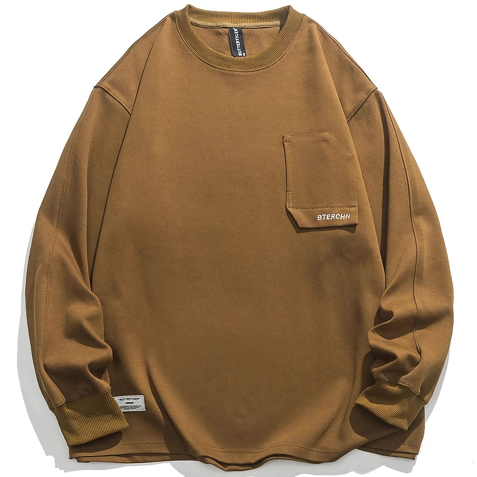 High Quality Vintage Crew Neck Sweatshirt for Men - Casual Long Sleeve Pullover