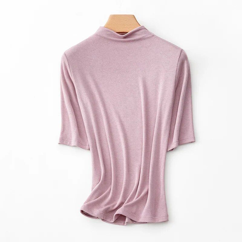 T-Shirt aus Wollmischung mit Stehkragen