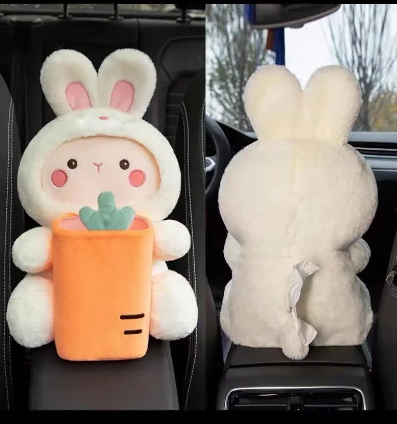 Plush Cartoon Car Tissue Holder & Armrest Organizer