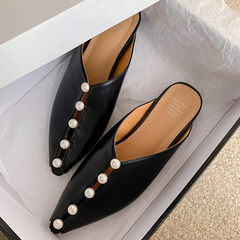 Pearl embellished leather mules, view 7 - MRSLM