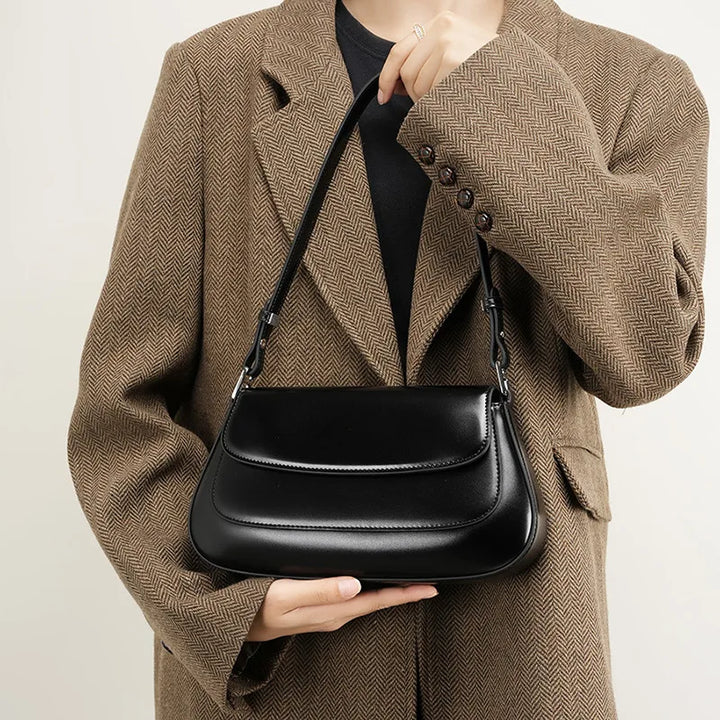 Bolsa de ombro vintage de luxo em couro genuíno para mulheres – Bolsa de couro bovino de alta qualidade