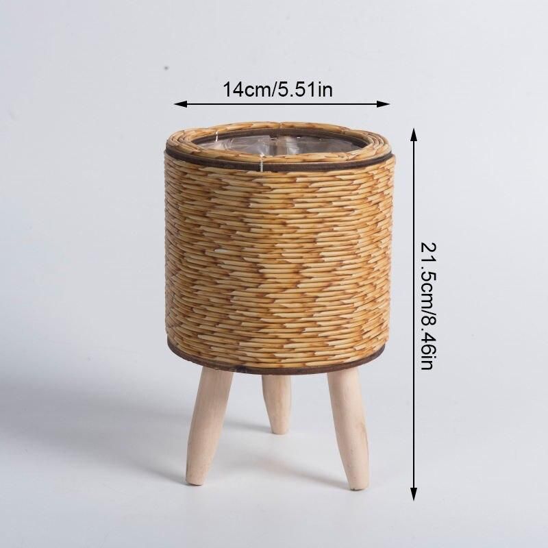Elegant Nordic-Style Woven Plant Stand with Wooden Legs