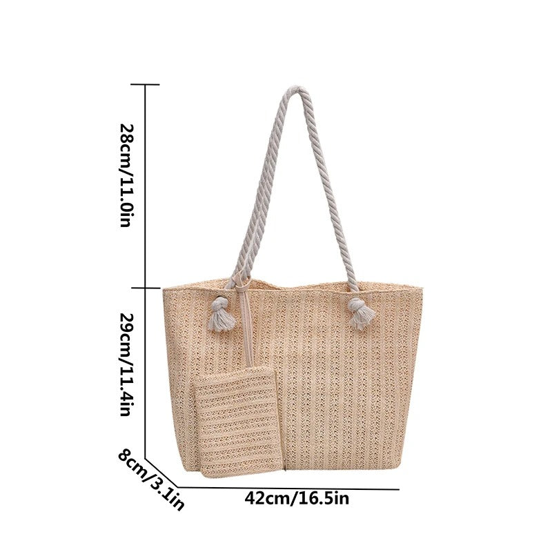 Woven Summer Straw Tote Bag with Mini Purse