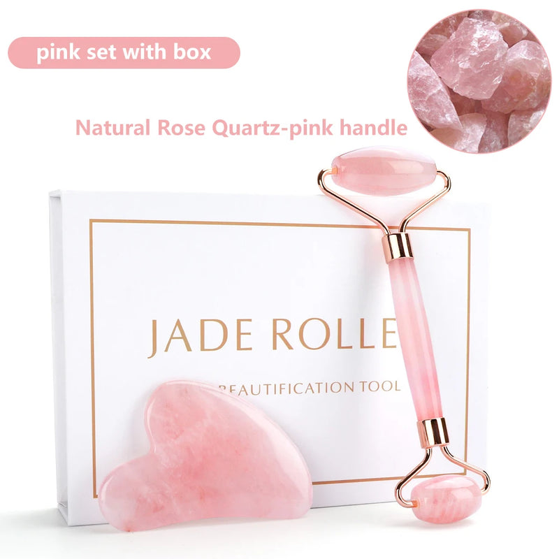 rose quartz roller and gua sha set, view 2 - MRSLM