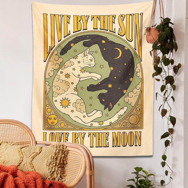 Sun moon cat tapestry wall hanging, view 10 - MRSLM