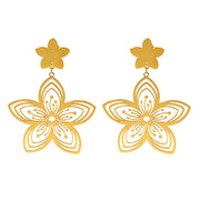 gold flower drop earrings, view 2 - MRSLM
