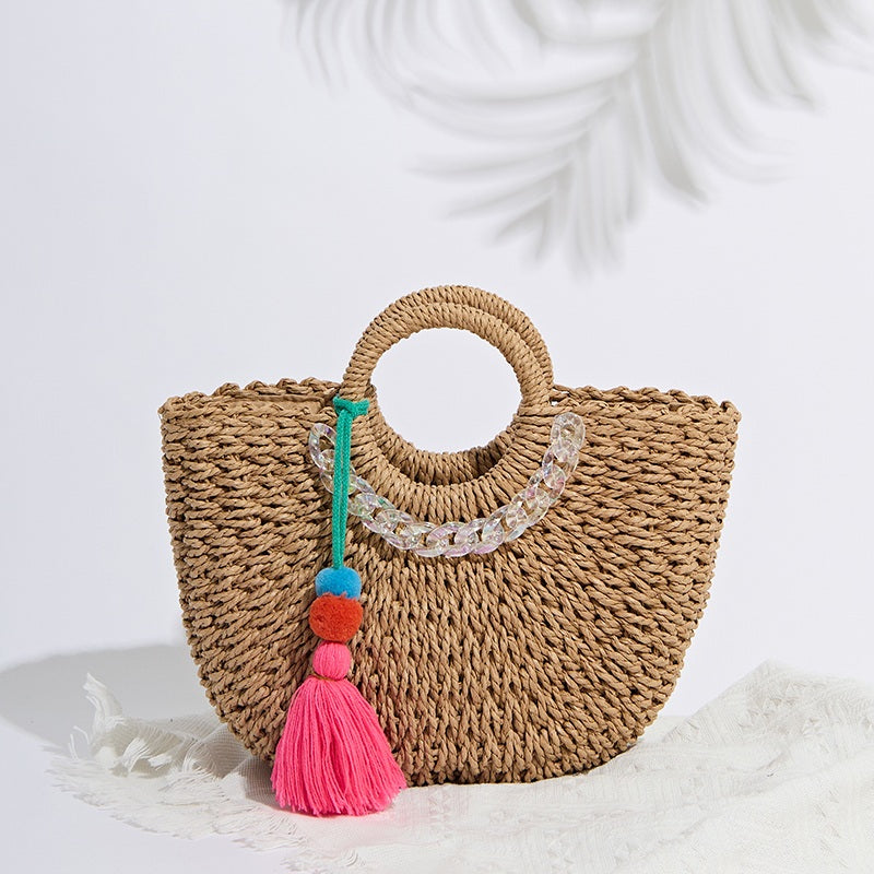 handwoven rattan beach handbag - MRSLM