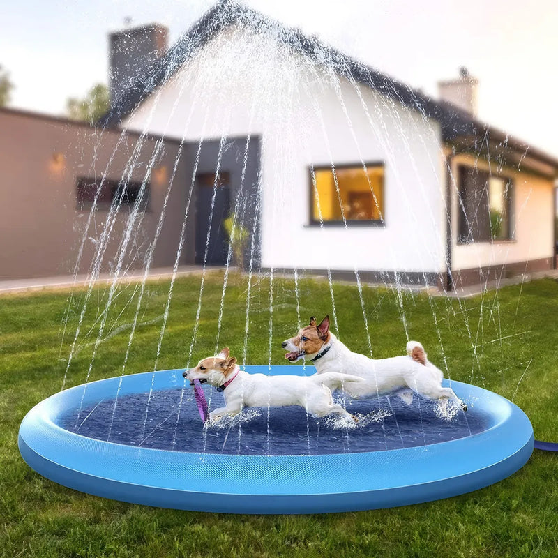 Piscina interativa para cães com tapete de aspersão