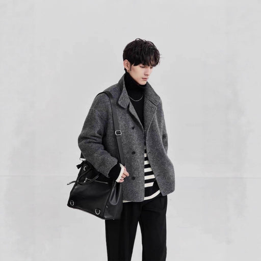 Men's gray tweed-look short coat - MRSLM