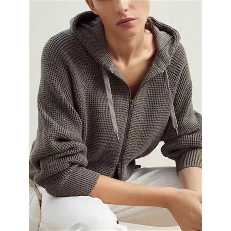 beaded zipper cotton cardigan, view 3 - MRSLM