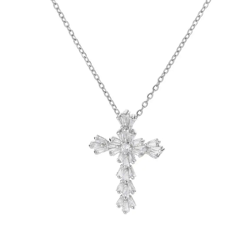 cubic zirconia cross pendant necklace, view 3 - MRSLM