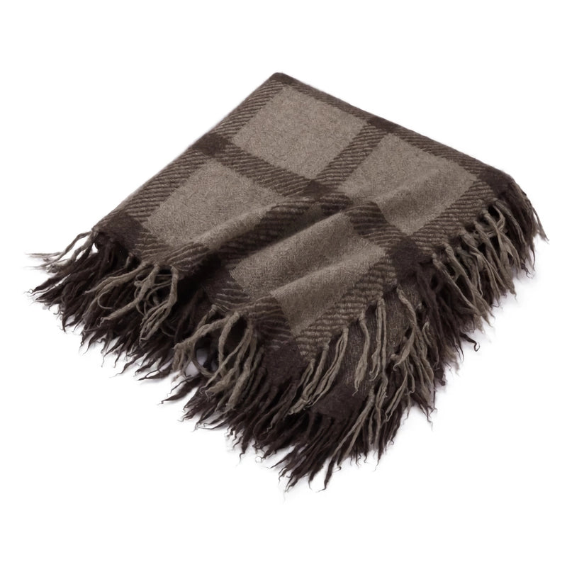 wool plaid scarf shawl in coffee beige, view 8 - MRSLM