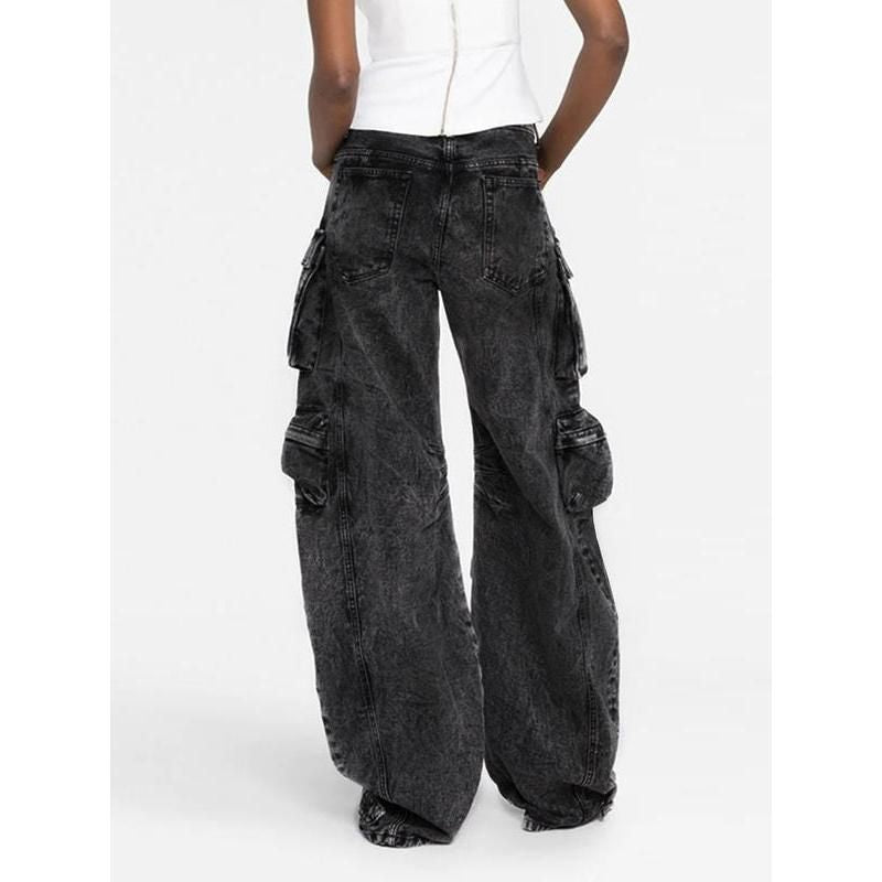 Calça jeans casual camuflada de cintura alta