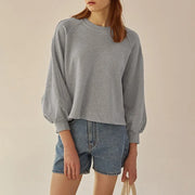 lantern sleeve cotton pullover, view 3 - MRSLM