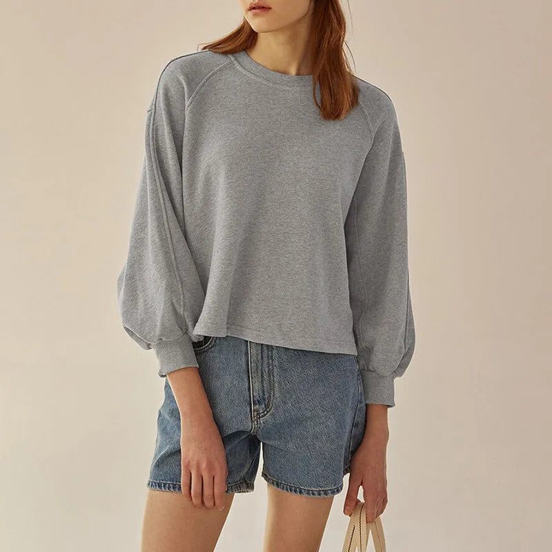 lantern sleeve cotton pullover, view 3 - MRSLM