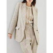 Cotton linen women's blazer and pants set, view 2 - MRSLM