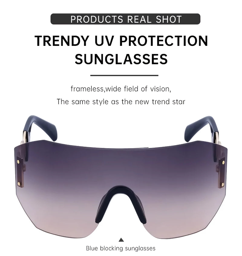 oversized shield rimless sunglasses, view 15 - MRSLM