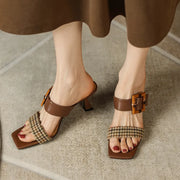 Square toe high heel leather slippers - MRSLM