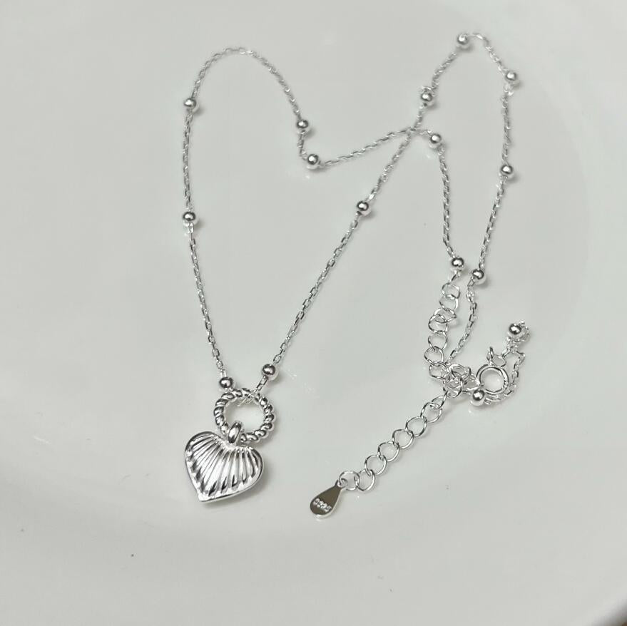 Korean Style S925 Sterling Silver Geometric Heart Shape Clavicle Chain