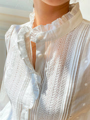 women's french puff sleeve embroidered cotton shirt, view 2 - MRSLM