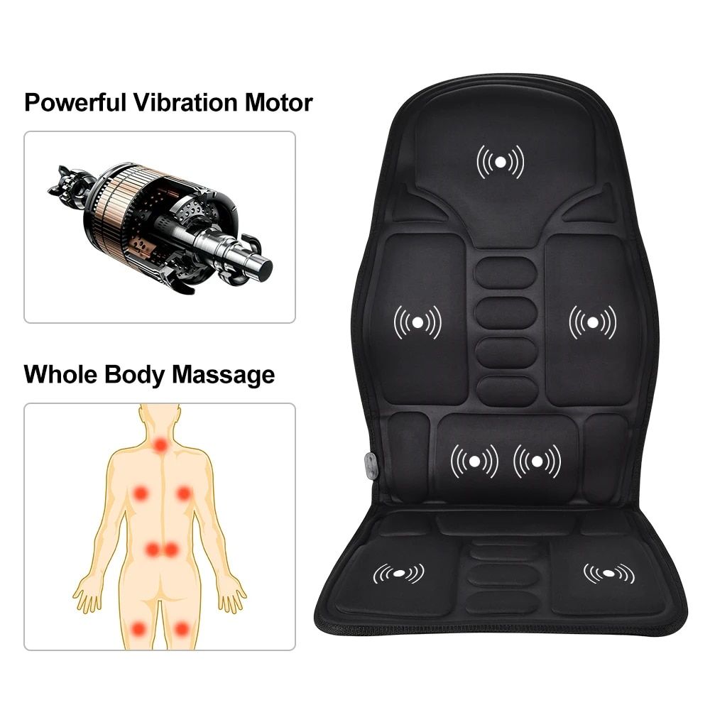 Electric Massage Chair Cushion with Heat & Vibration for Car, Home, and Office
