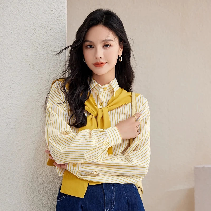 yellow striped button-down shirt, view 5 - MRSLM